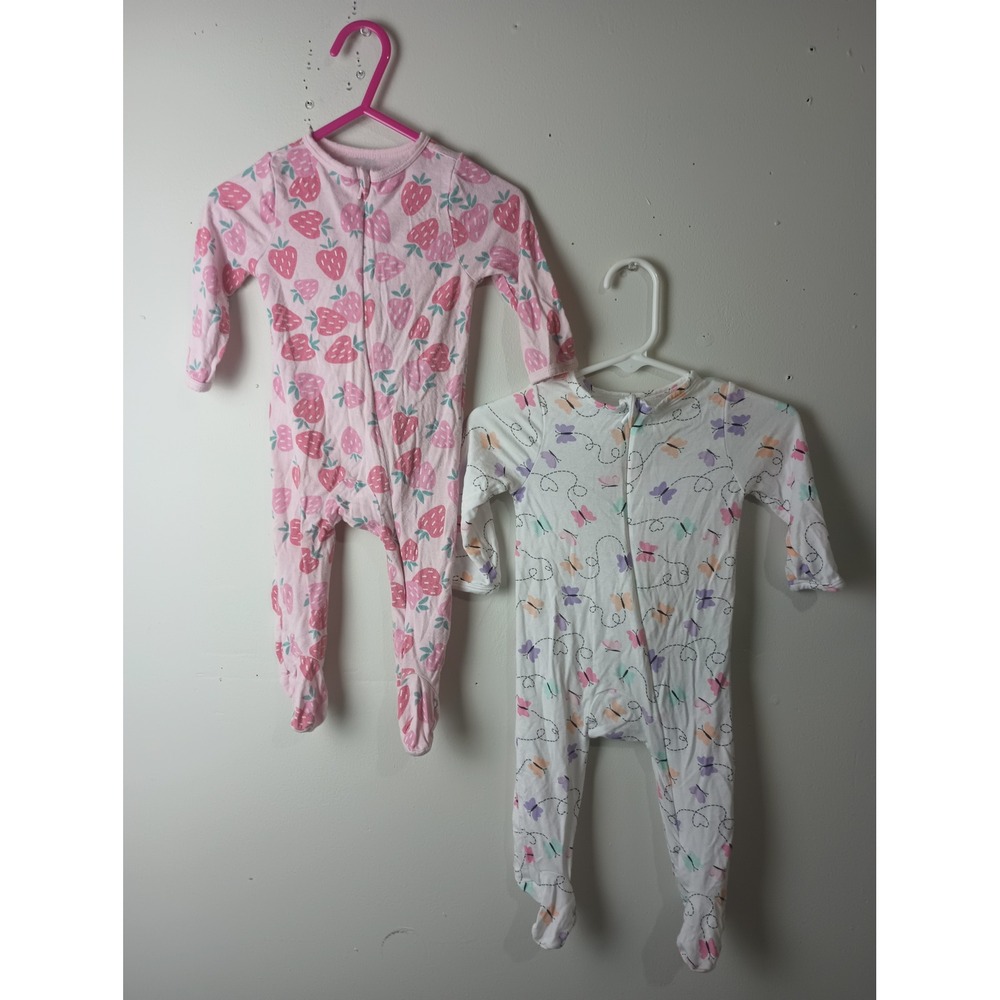 Lullaby Lane Baby Girls 2 Pack Footed Sleepers Strawberry Butterfly 0-3 Months